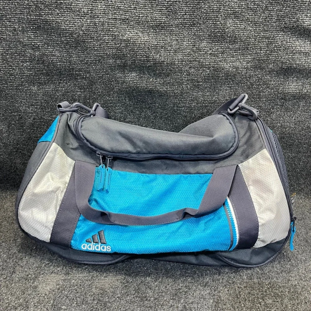 adidas Defender Small Duffle Bag Blue Grey Sports Gym Travel Gear Luggage